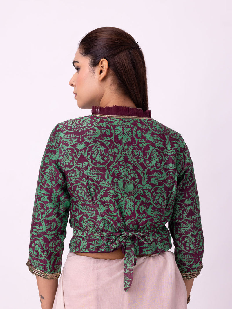Syaahi Blouse silk blouse by Shades of India in wine-green for women Worldwide