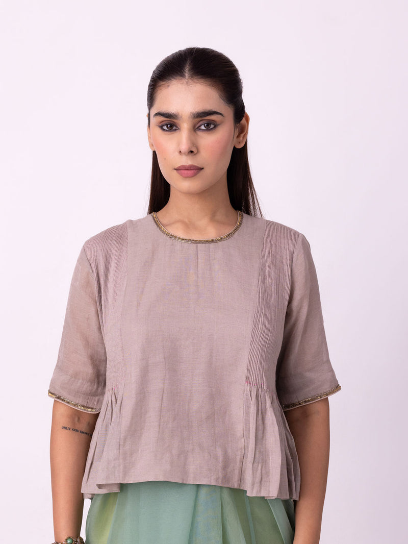 Moonlight Blouse-Silver tissue blouse by Shades of India in grey for women Worldwide