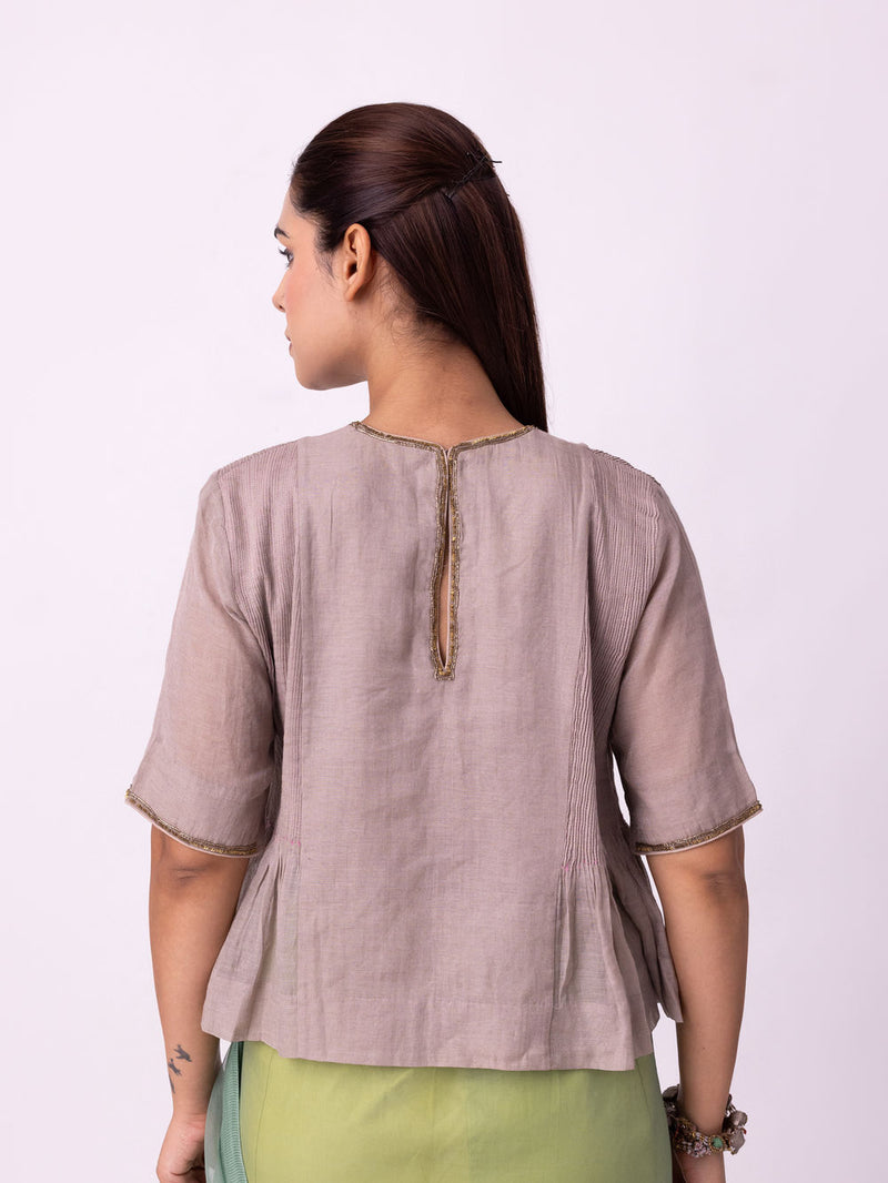 Moonlight Blouse-Silver tissue blouse by Shades of India in grey for women Worldwide