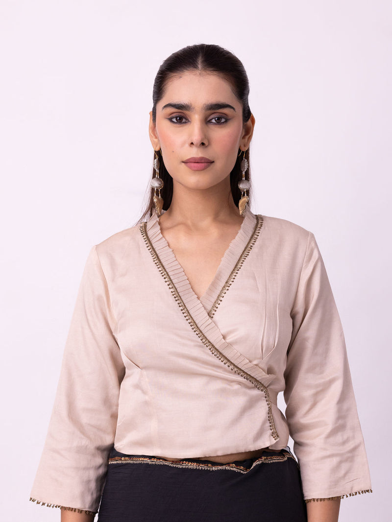 Qara Blouse silk cotton satin blouse by Shades of India in beige for women Worldwide