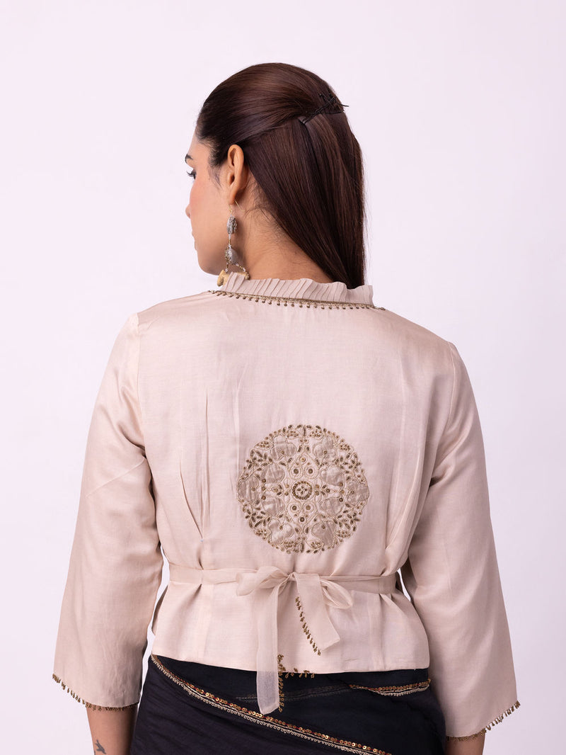 Qara Blouse silk cotton satin blouse by Shades of India in beige for women Worldwide