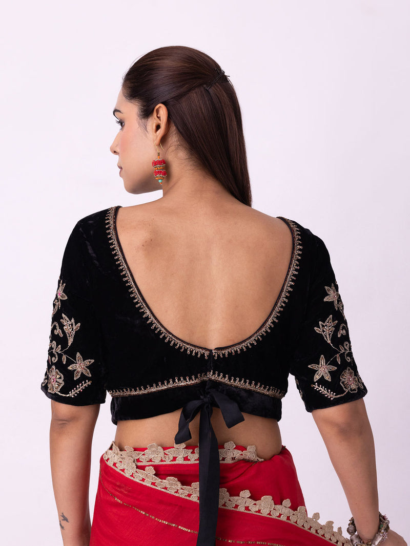Inayat Blouse silk velvet blouse by Shades of India in black for women Worldwide