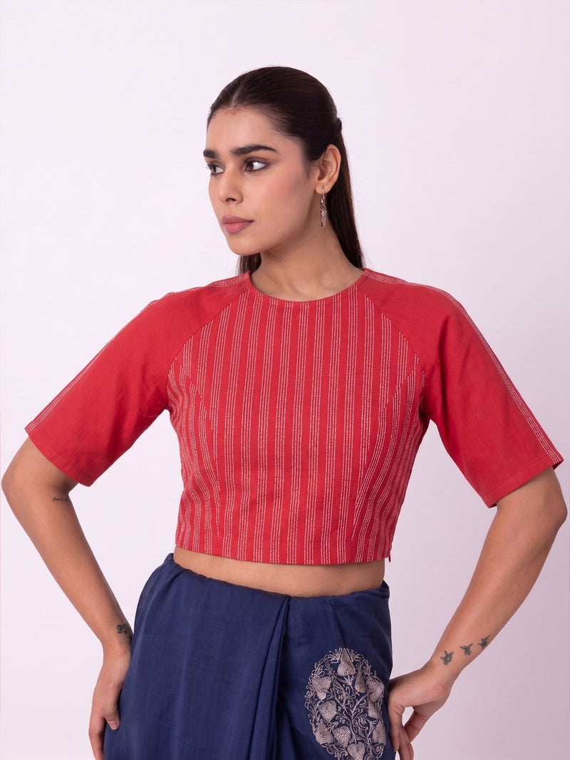 Neesa Blouse chanderi weave blouse by Shades of India in red for women Worldwide