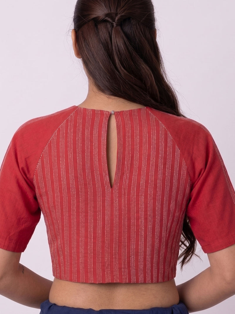 Neesa Blouse chanderi weave blouse by Shades of India in red for women Worldwide