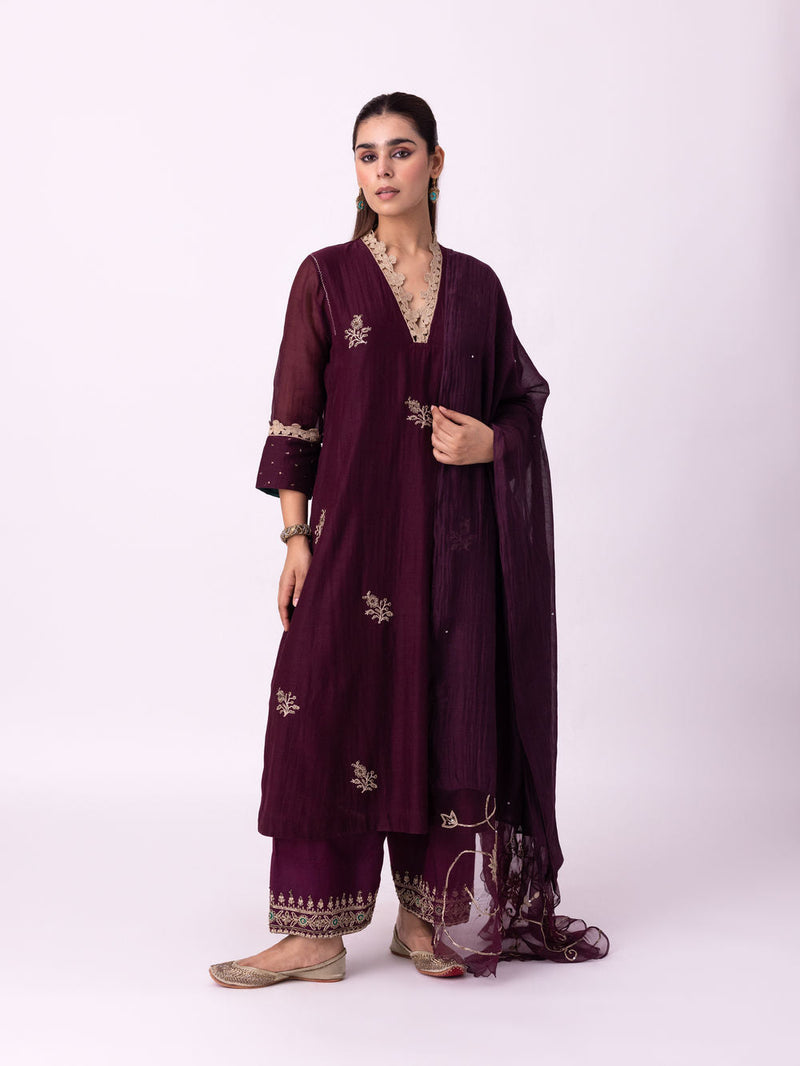 Jogi Dupatta chanderi weave dupatta by Shades of India in wine for women Worldwide