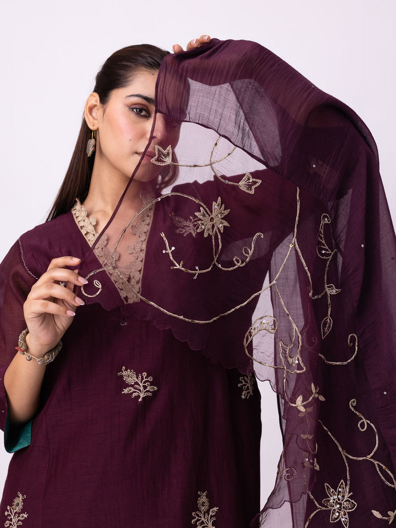 Jogi Dupatta chanderi weave dupatta by Shades of India in wine for women Worldwide