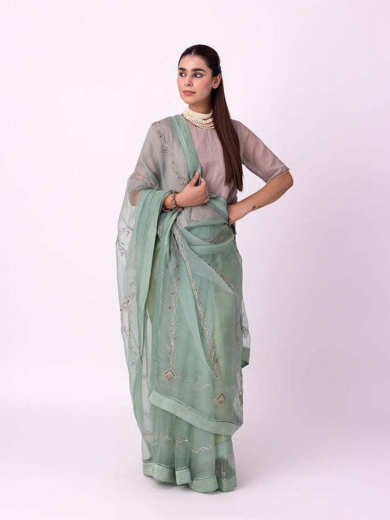 Nooriyat Saree silk organza saree by Shades of India in sea green for women Worldwide