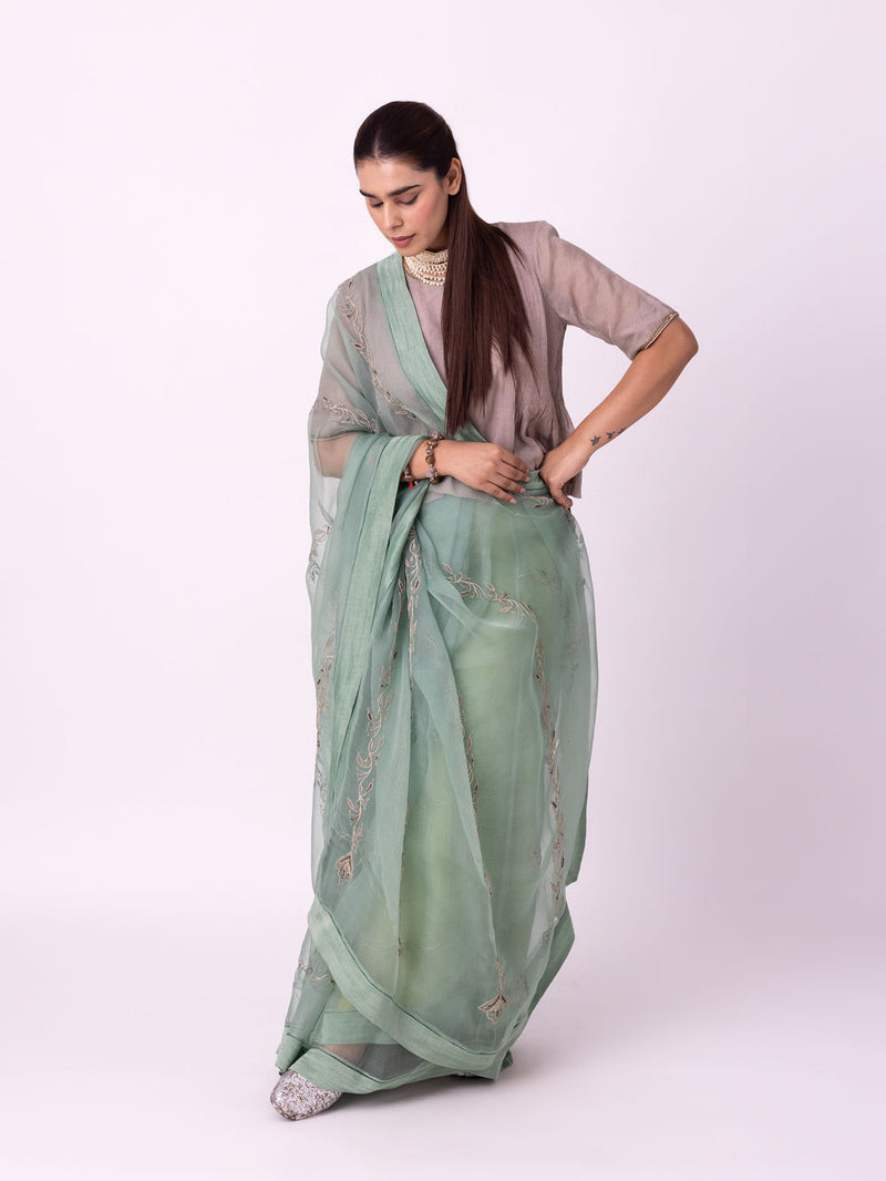 Nooriyat Saree silk organza saree by Shades of India in sea green for women Worldwide