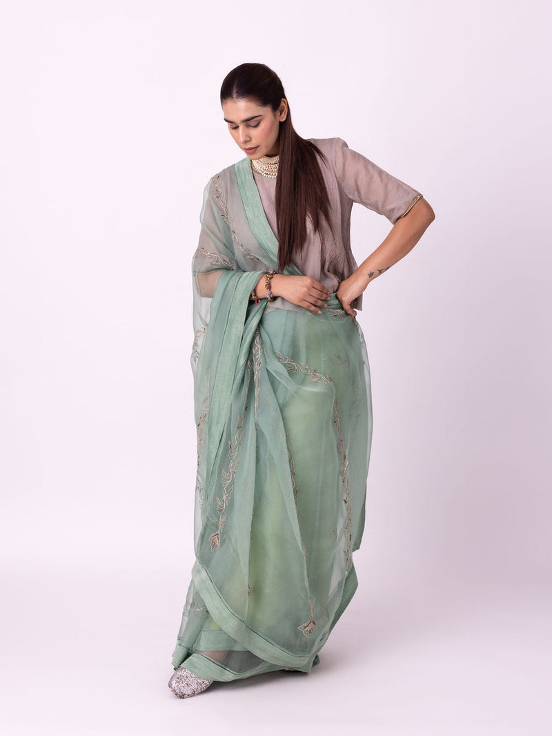 Nooriyat Saree silk organza saree by Shades of India in sea green for women Worldwide