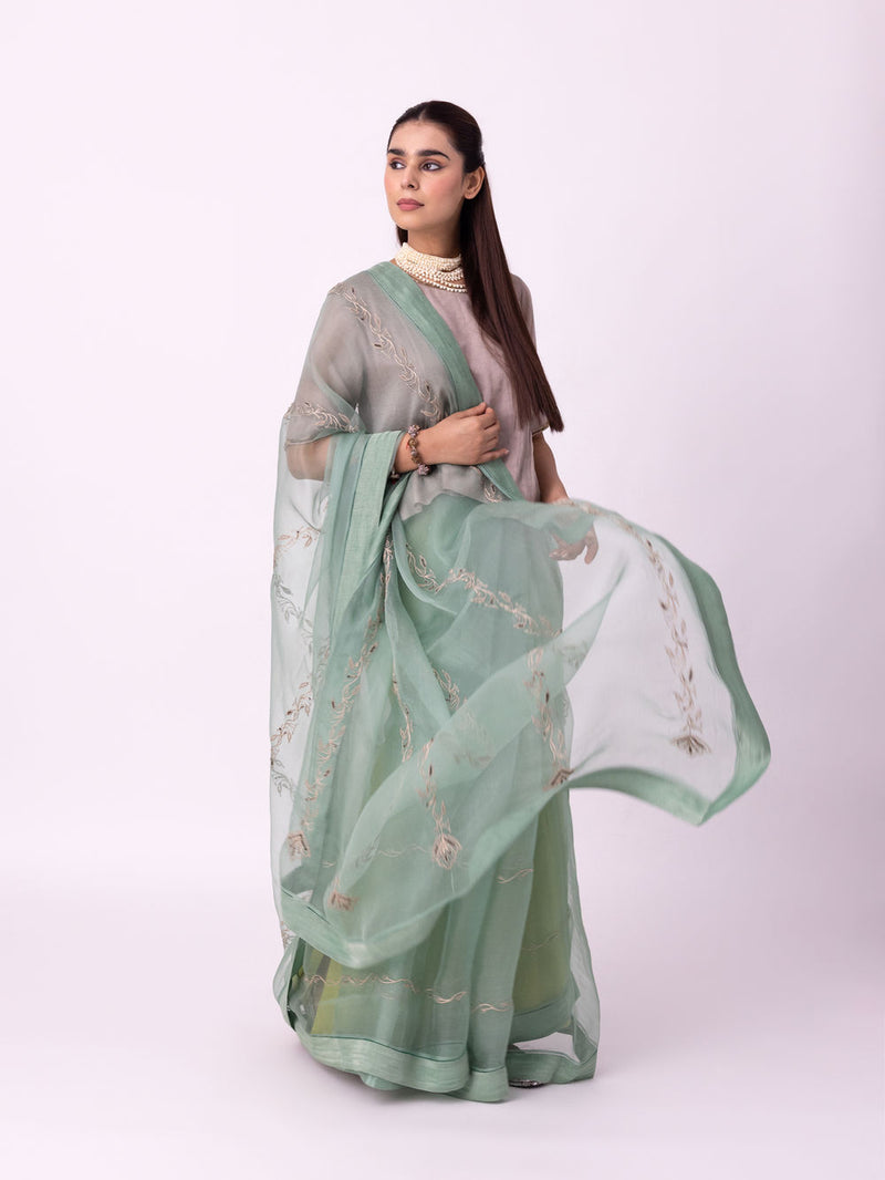 Nooriyat Saree silk organza saree by Shades of India in sea green for women Worldwide