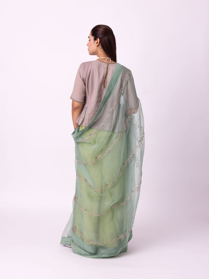 Nooriyat Saree silk organza saree by Shades of India in sea green for women Worldwide