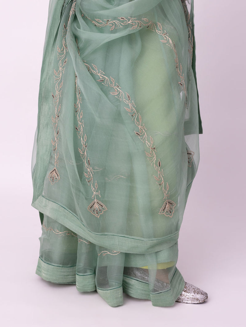Nooriyat Saree silk organza saree by Shades of India in sea green for women Worldwide