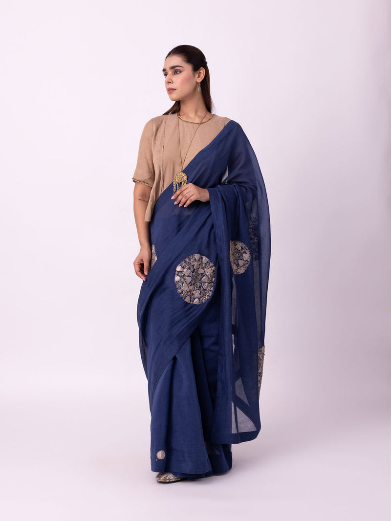 Taara Saree chanderi weave saree by Shades of India in indigo for women Worldwide