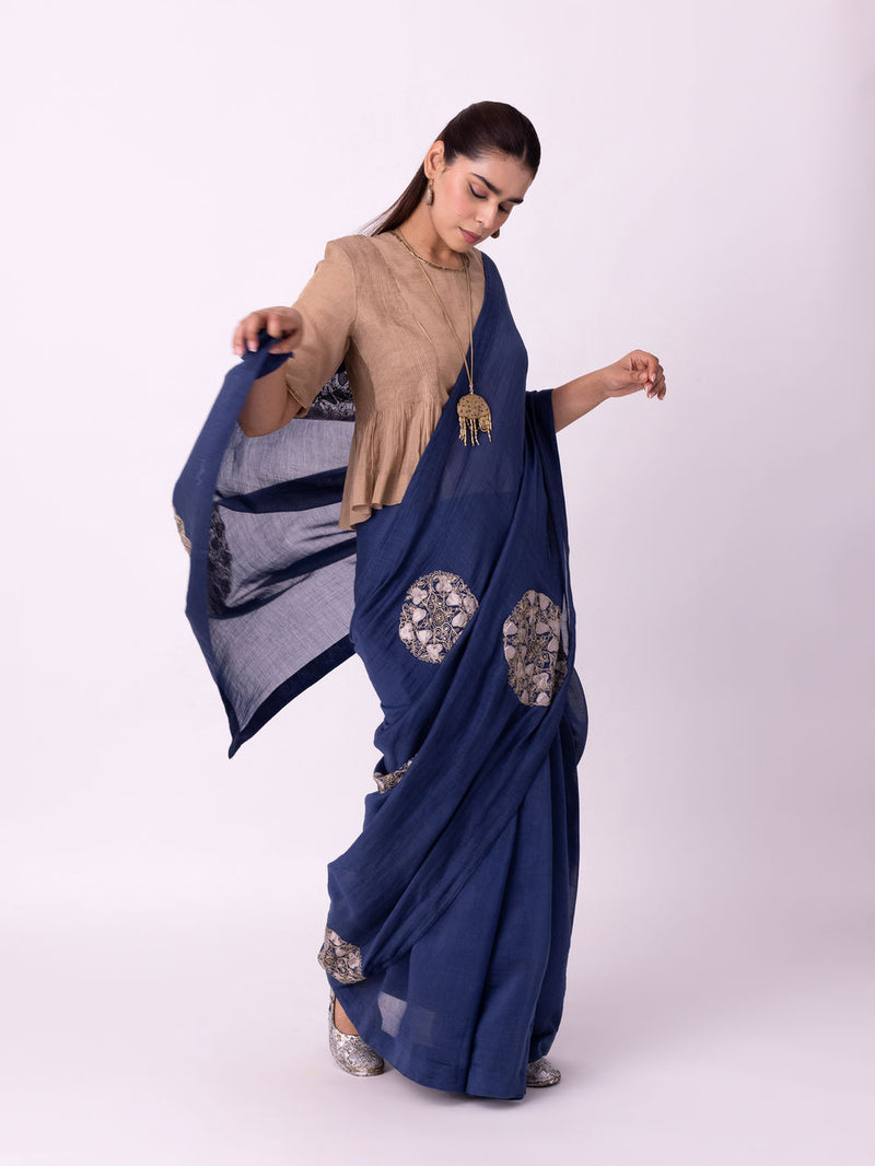 Taara Saree chanderi weave saree by Shades of India in indigo for women Worldwide