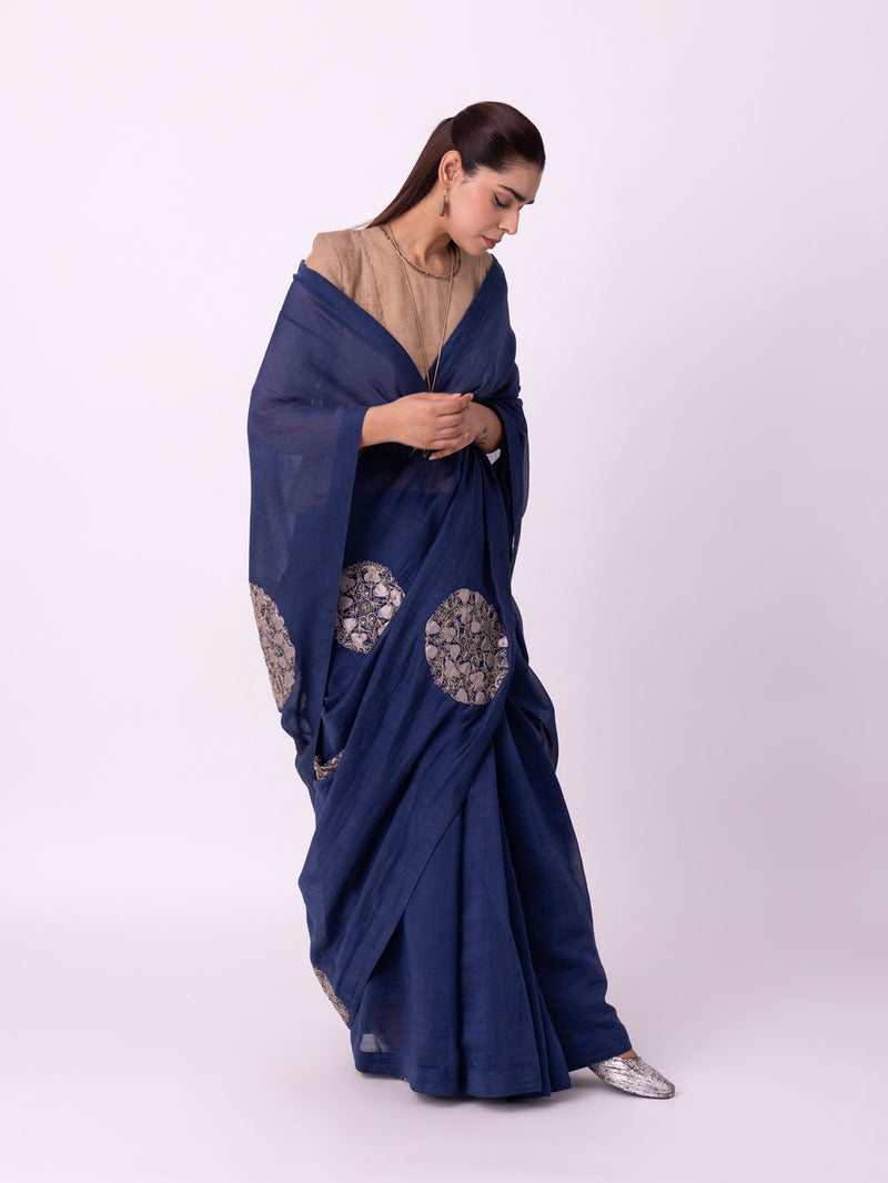 Taara Saree chanderi weave saree by Shades of India in indigo for women Worldwide