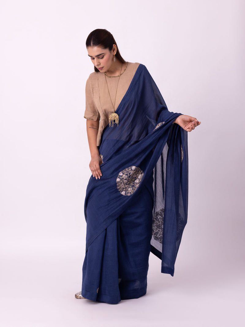 Taara Saree chanderi weave saree by Shades of India in indigo for women Worldwide