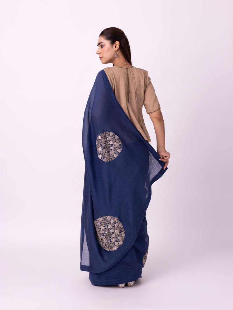 Taara Saree chanderi weave saree by Shades of India in indigo for women Worldwide