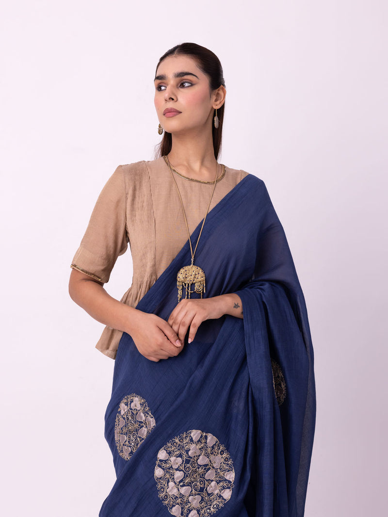Taara Saree chanderi weave saree by Shades of India in indigo for women Worldwide