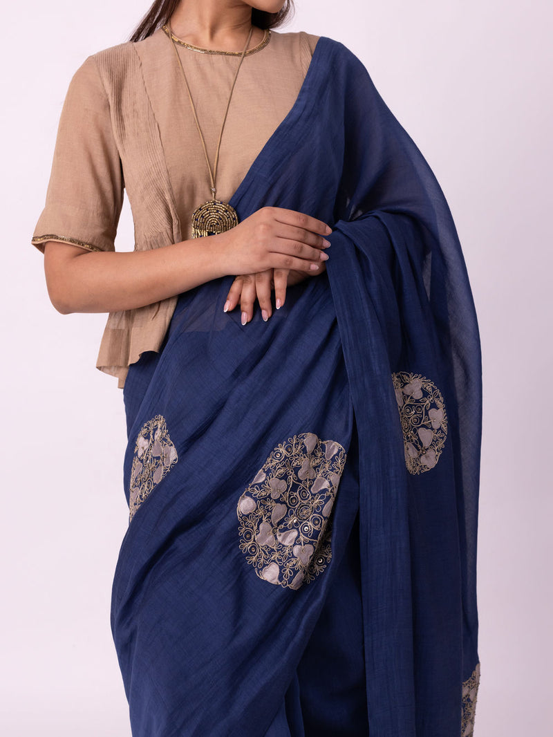 Taara Saree chanderi weave saree by Shades of India in indigo for women Worldwide