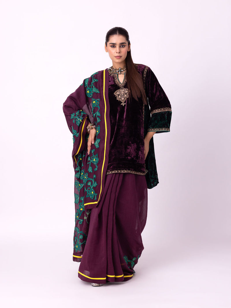 Aabha Saree chanderi weave saree by Shades of India in wine for women Worldwide