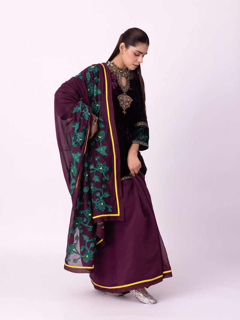 Aabha Saree chanderi weave saree by Shades of India in wine for women Worldwide