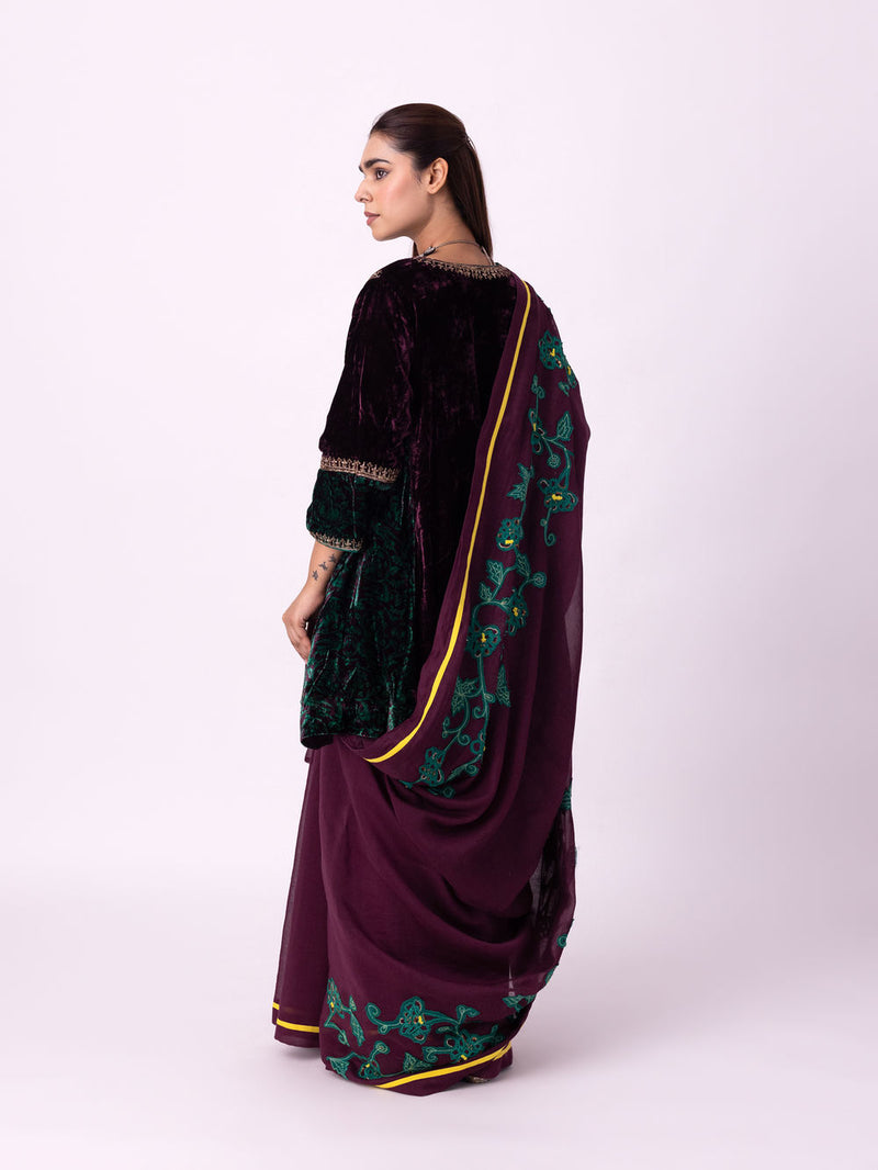 Aabha Saree chanderi weave saree by Shades of India in wine for women Worldwide