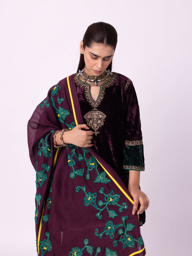 Aabha Saree chanderi weave saree by Shades of India in wine for women Worldwide