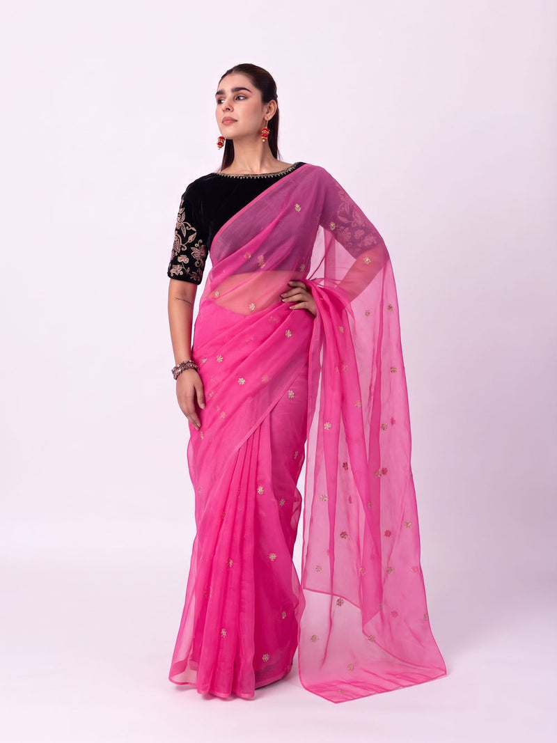 Naqsh Saree silk organza saree by Shades of India in pink for women Worldwide