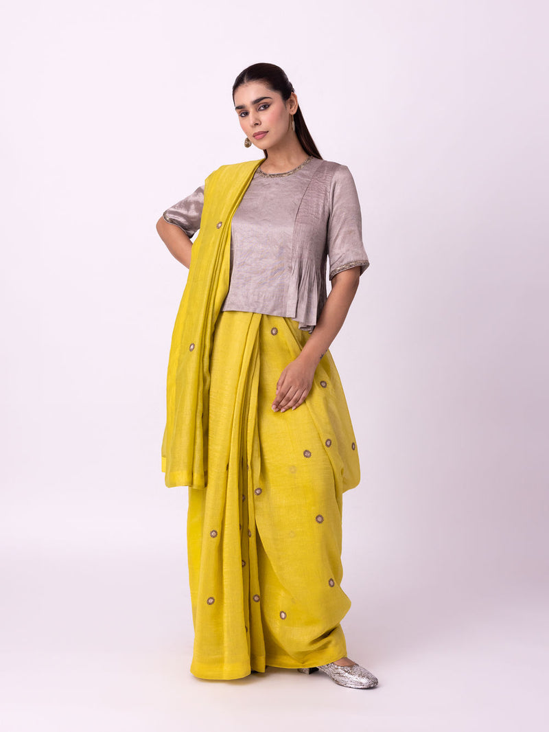 Iraaya Saree chanderi weave saree by Shades of India in yellow for women Worldwide