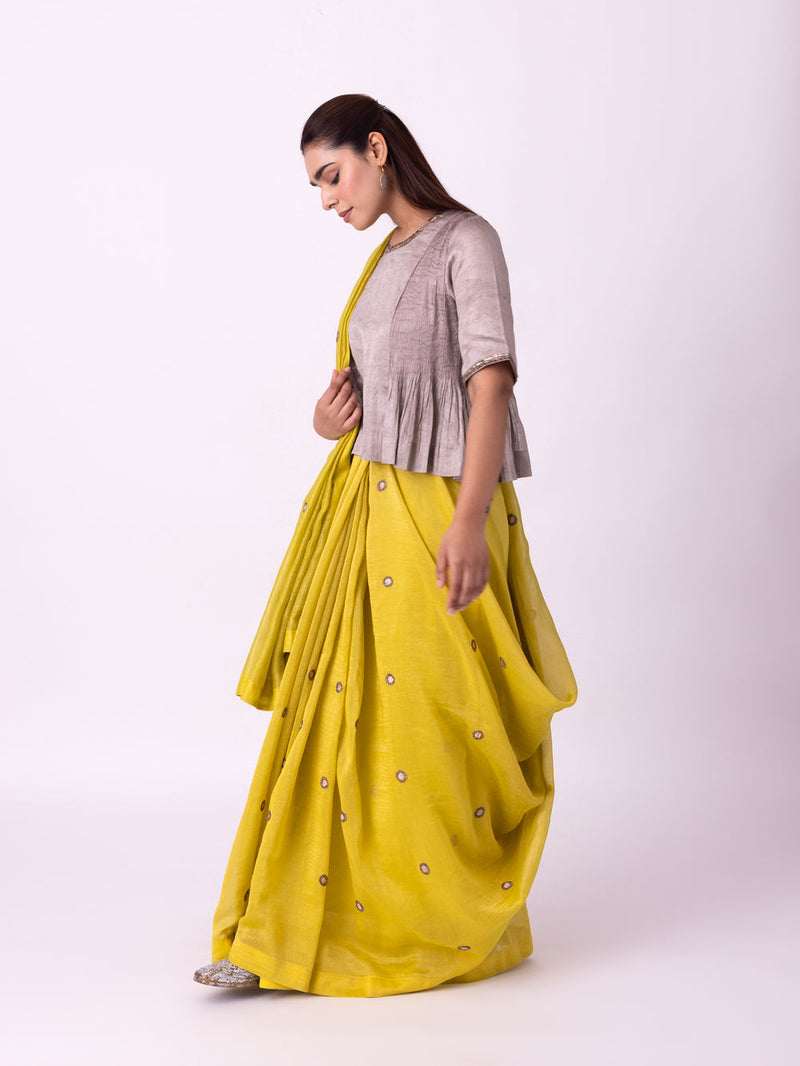 Iraaya Saree chanderi weave saree by Shades of India in yellow for women Worldwide