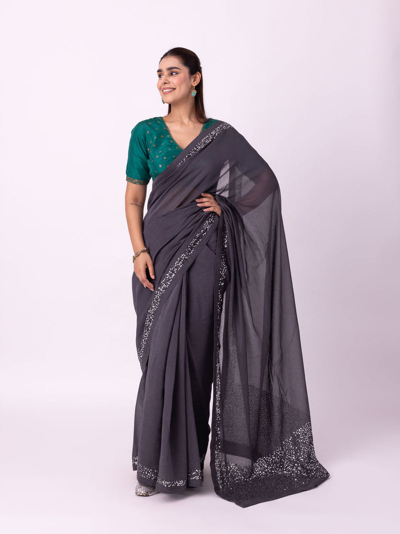 Chamak Saree chanderi weave saree by Shades of India in black for women Worldwide