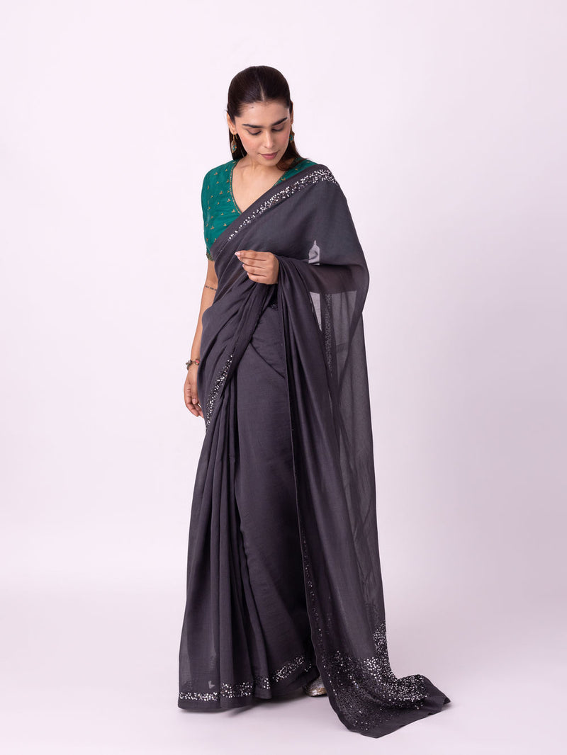 Chamak Saree chanderi weave saree by Shades of India in black for women Worldwide