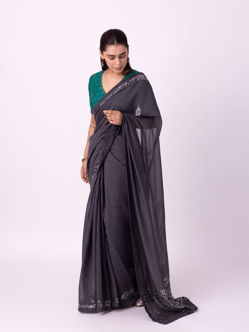 Chamak Saree chanderi weave saree by Shades of India in black for women Worldwide