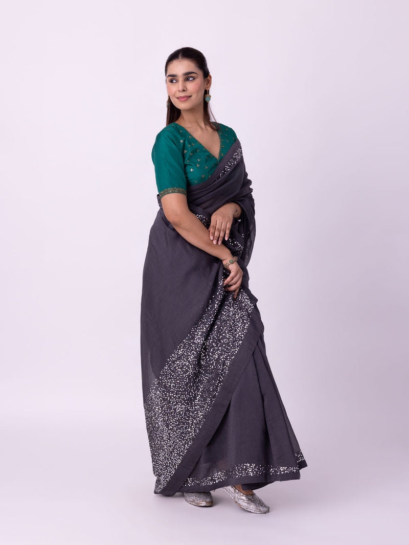 Chamak Saree chanderi weave saree by Shades of India in black for women Worldwide