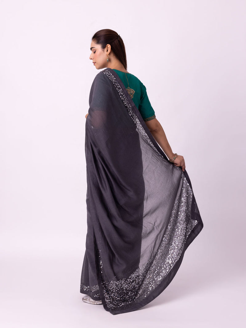 Chamak Saree chanderi weave saree by Shades of India in black for women Worldwide