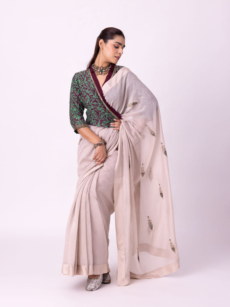 Avani Saree chanderi weave saree by Shades of India in beige for women Worldwide