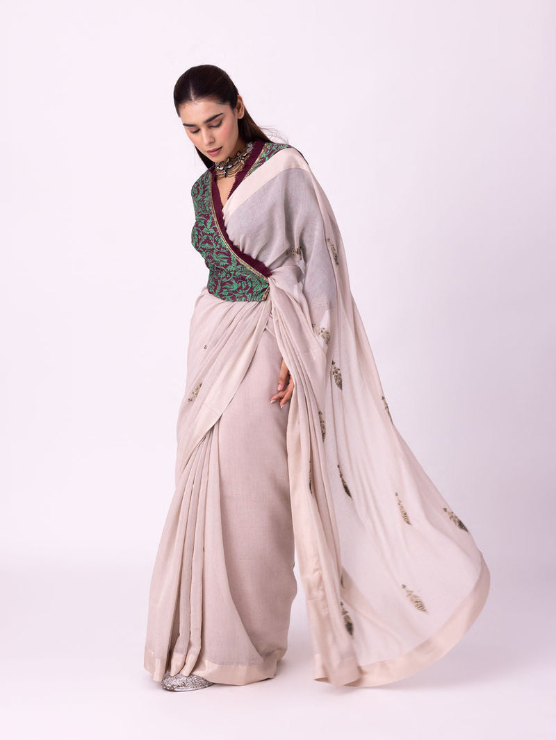 Avani Saree chanderi weave saree by Shades of India in beige for women Worldwide