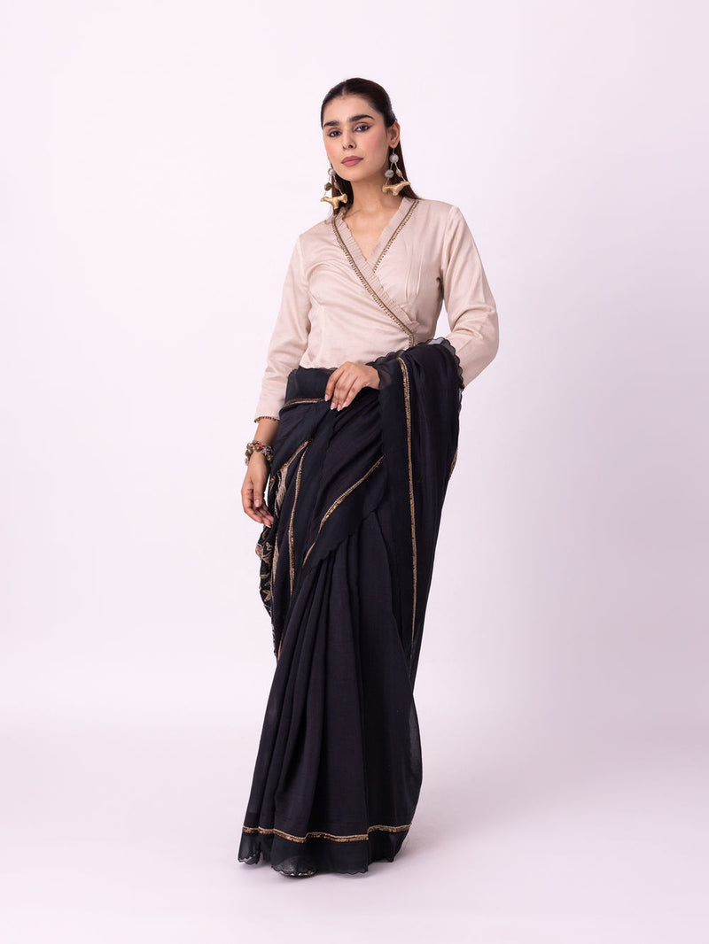 Mehfil Saree chanderi weave saree by Shades of India in black for women Worldwide