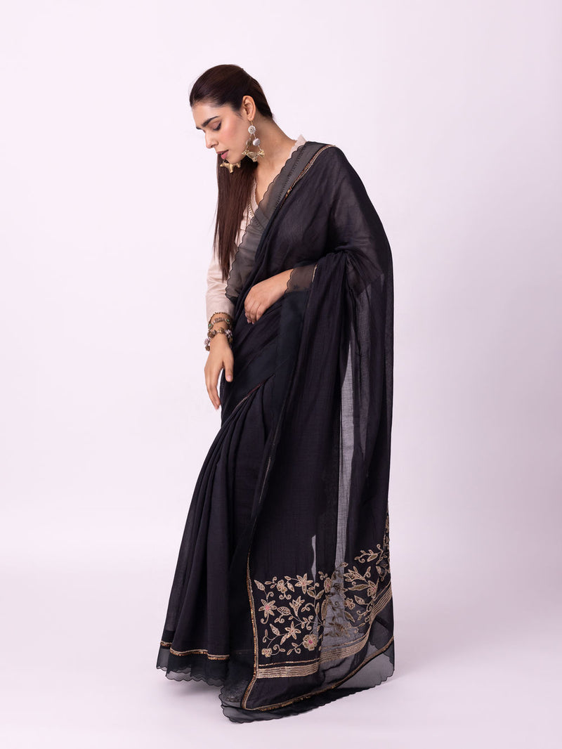 Mehfil Saree chanderi weave saree by Shades of India in black for women Worldwide