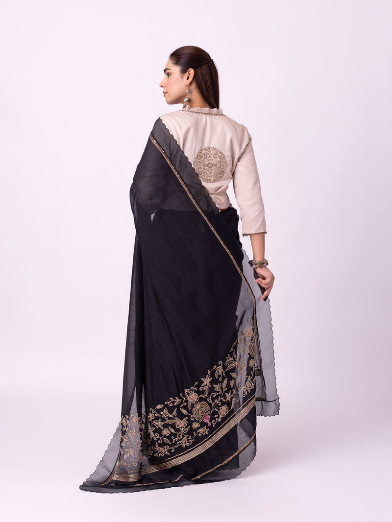 Mehfil Saree chanderi weave saree by Shades of India in black for women Worldwide