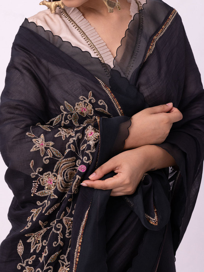 Mehfil Saree chanderi weave saree by Shades of India in black for women Worldwide
