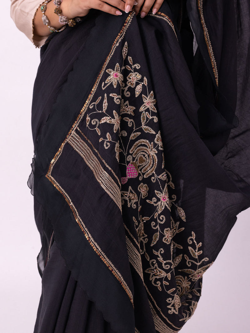 Mehfil Saree chanderi weave saree by Shades of India in black for women Worldwide