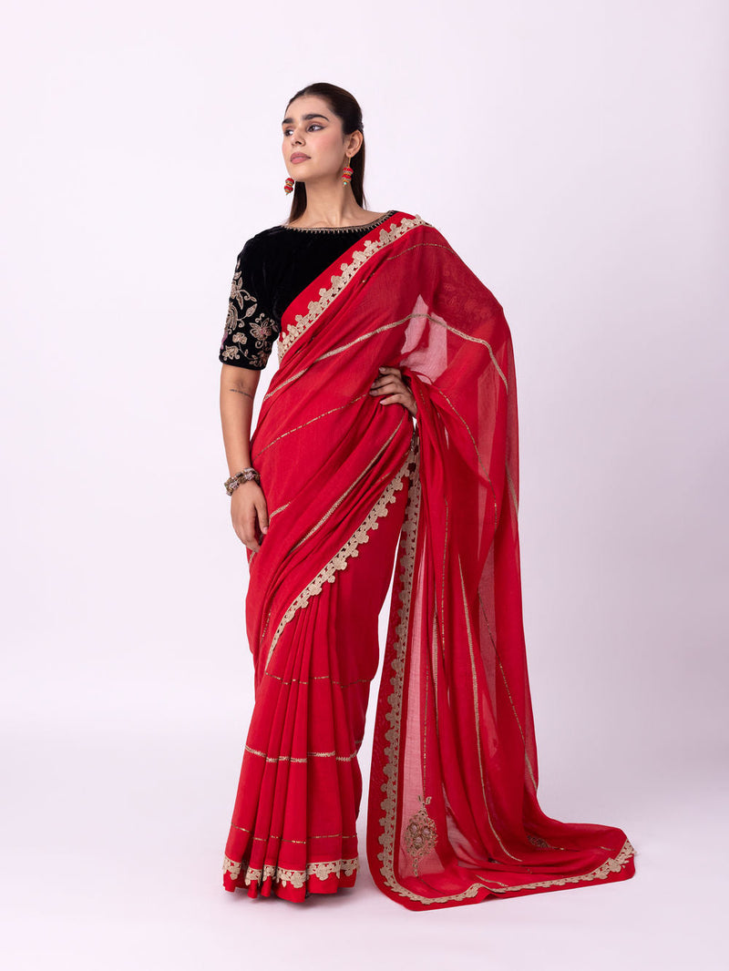 Mihika Saree chanderi weave saree by Shades of India in red for women Worldwide
