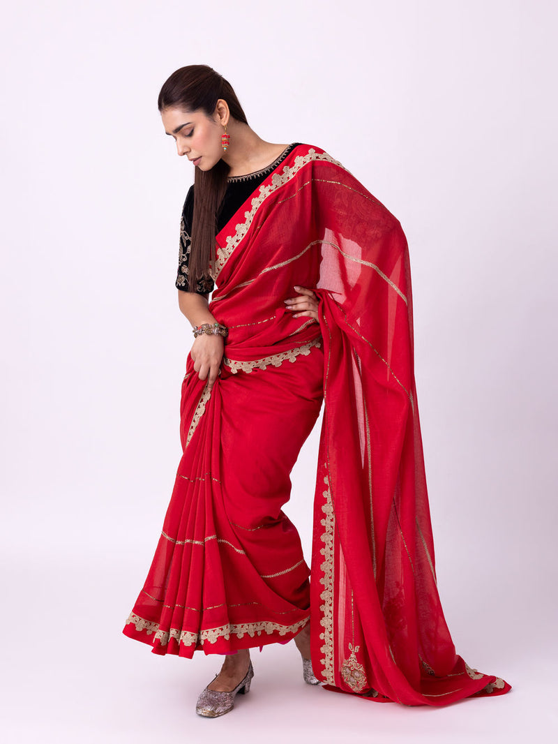 Mihika Saree chanderi weave saree by Shades of India in red for women Worldwide