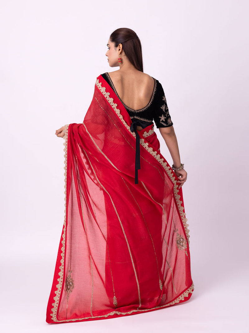 Mihika Saree chanderi weave saree by Shades of India in red for women Worldwide