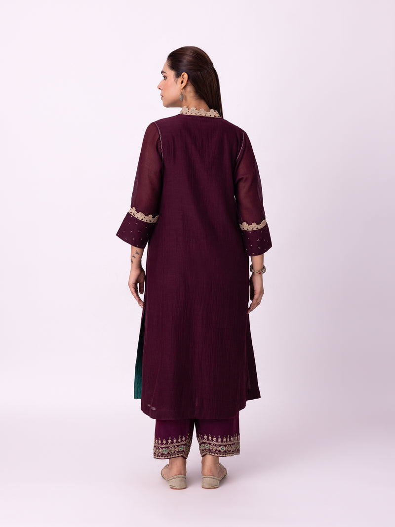 Amra Kurta chanderi kurta/kurta set by Shades of India in wine for women Worldwide