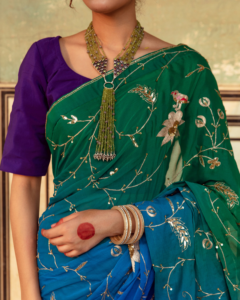 Embroidered Shaded Chiffon Sari chiffon by Maison Shefali in multi color for women Worldwide