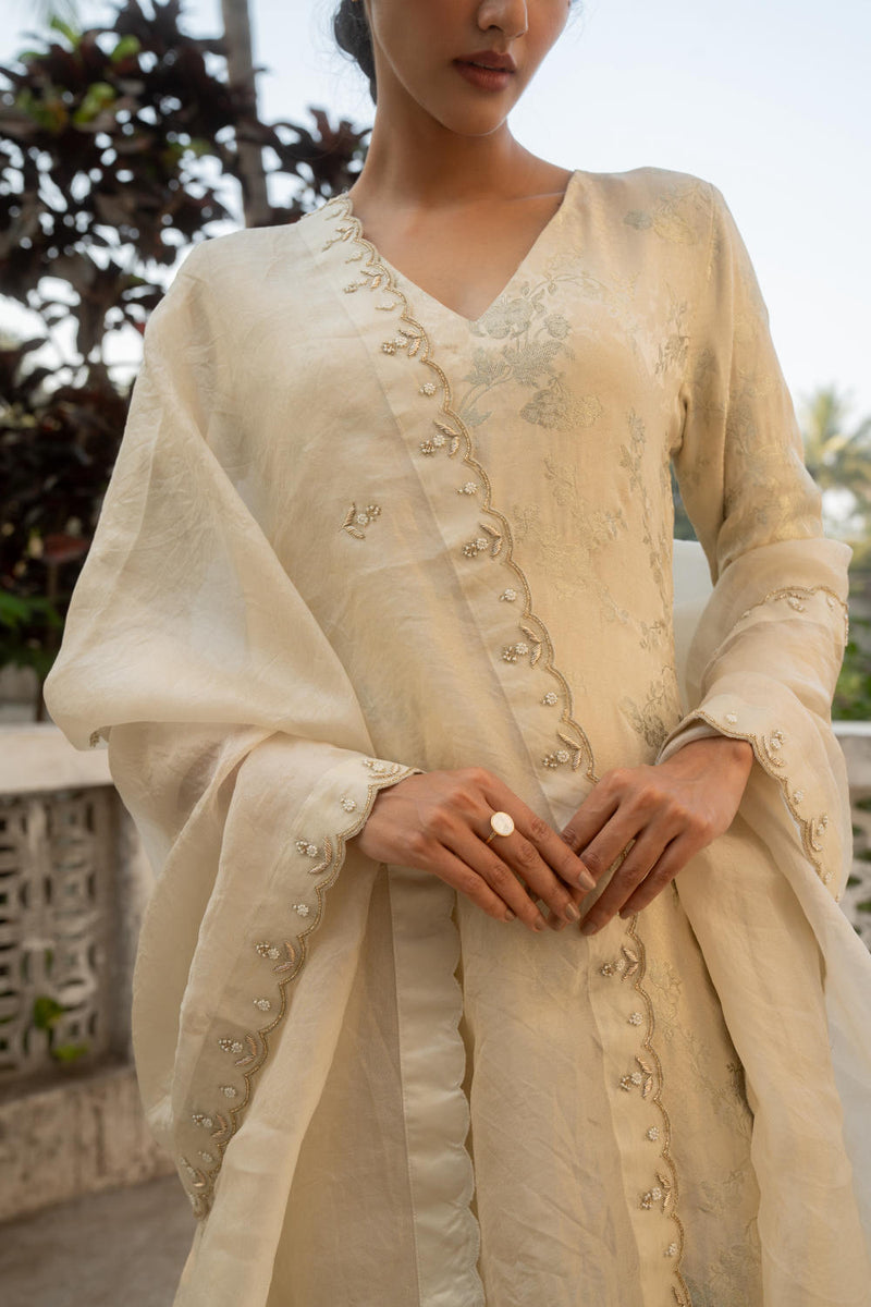 PH-3082 Kurta Pant set-Ivory by Paulmi & Harsh in ivory color for women Worldwide