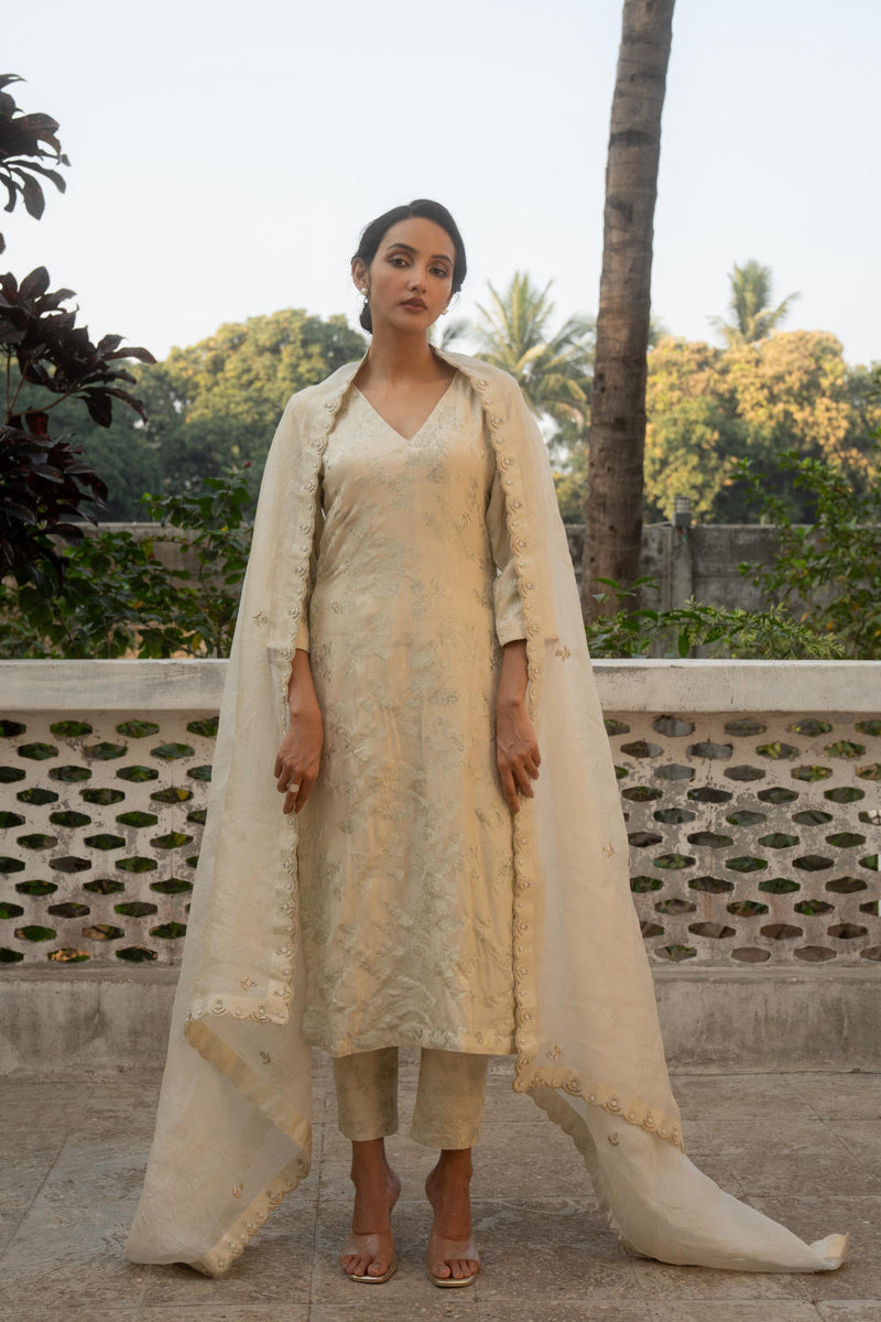 PH-3082 Kurta Pant set-Ivory by Paulmi & Harsh in ivory color for women Worldwide
