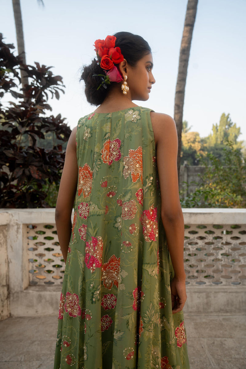 PH-3083 Jacket Palazzo Set-Sage Green organza by Paulmi & Harsh in green color for women Worldwide